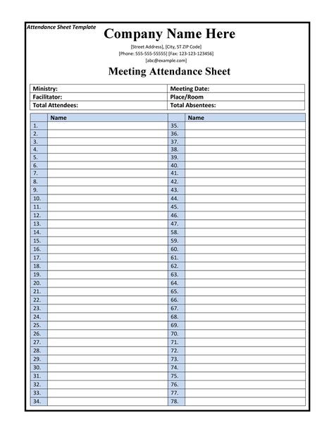 43 Free Printable Attendance Sheet Templates - TemplateLab