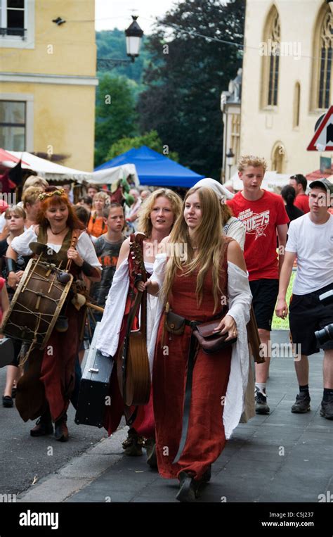 People in medieval costumes at the Luxembourg City Medieval Festival Anno Domini Stock Photo - Alamy