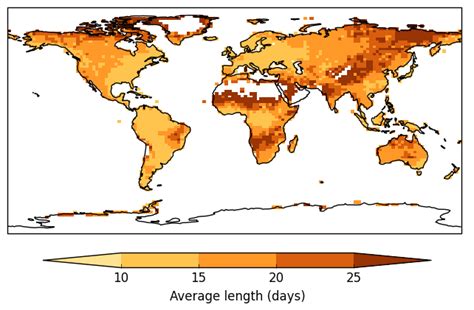 Spatial patterns of the 'average length of drought events' (days, left)... | Download Scientific ...