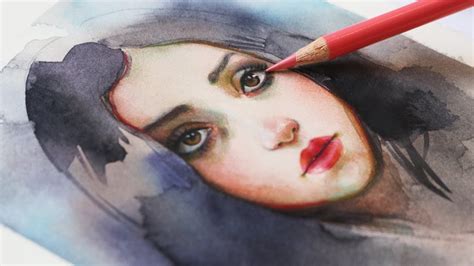 WATERCOLOR + COLOR PENCILS PORTRAIT TUTORIAL - YouTube