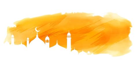 Free Vector | Yellow watercolor islamic banner with mosque design