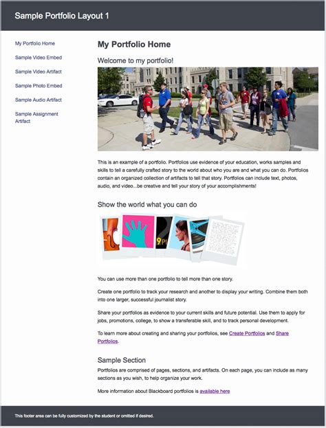 Sample Blackboard Portfolio Layouts