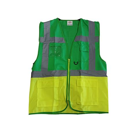 Executive Safety Vest W/Zipper Green+Yellow - Falcon Trading