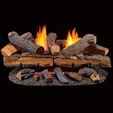 Duluth Forge Ventless Dual Fuel Gas Log Set - 30 in. Berkshire Split Oak - Remote Control 210051 ...