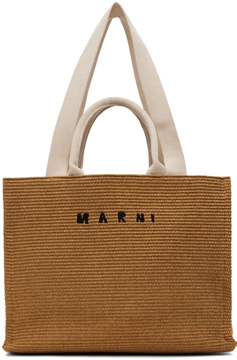 Brown East-West Tote Bag by Marni on Sale