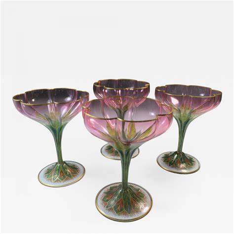 J. & L. Lobmeyr - Lobmeyr Champagne Flower Form Enamel Art Glass 1905