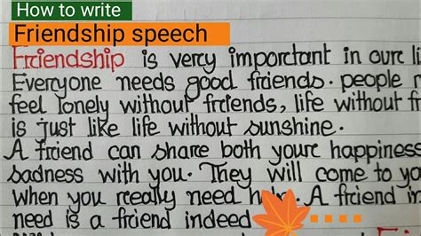 Beautiful Friendship Speech With Simple And Clean Handwriting Styles ...