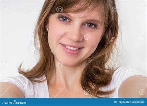 Young Smiling Woman Taking Selfie Stock Photo - Image of portrait, lady ...