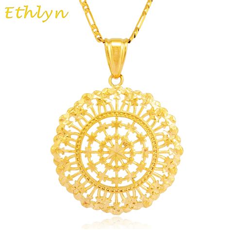 Ethlyn Unisex Fashion Gold Color Necklaces&pendants hollow Round pendants Trendy Jewelry ...