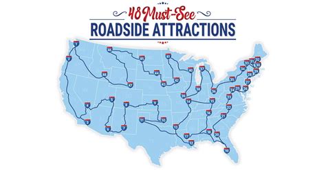 Roadside Attractions Of America Map Chart USA Road Trip Travel Guide ...