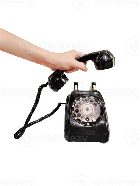 Female hand picking up old phone isolated PNG transparent 26798131 PNG