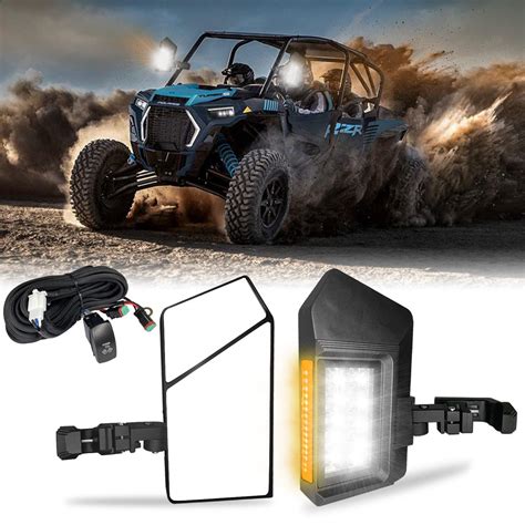 Buy Omotor Aluminium UTV Side Rear View Mirrors with Front and Side LED Spot Lights fit 1.5-2 ...