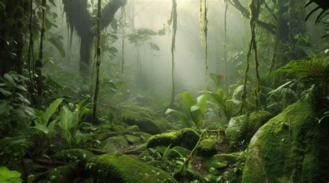 This Is A Beautiful Forest Covered In Moss And Greenery Background, Picture Of Rainforest ...