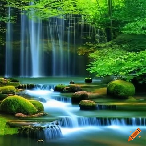 32bit, hd quality images of a peaceful waterfall surrounded by nature