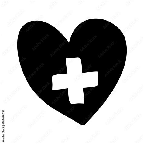 monochrome silhouette heart with cross inside vector illustration Stock ...