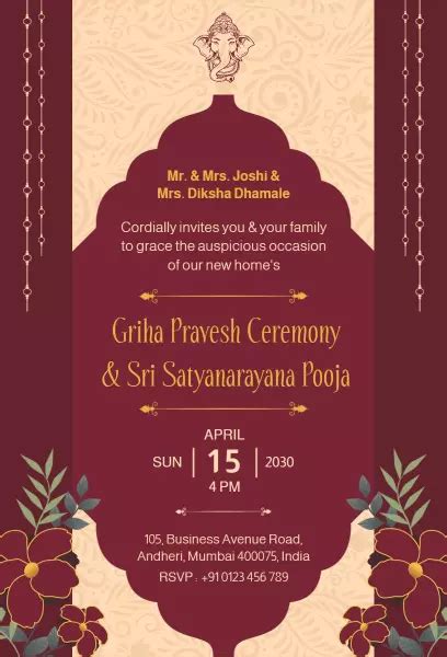 Griha Pravesh Invitation Templates - PhotoADKing