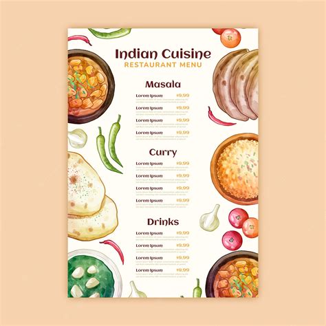 Indian Restaurant Menu Design Samples