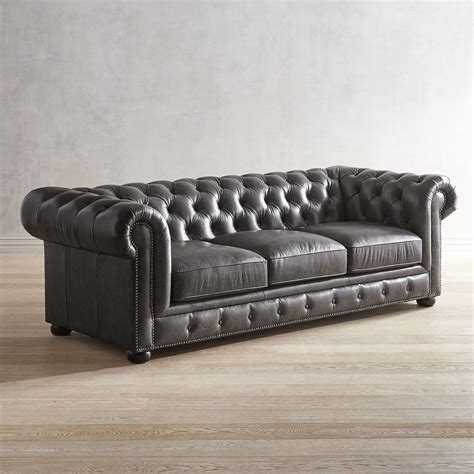 Grey Leather Chesterfield Sofa