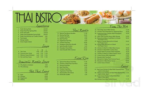 Thai Bistro menu in Kitchener, Ontario, Canada