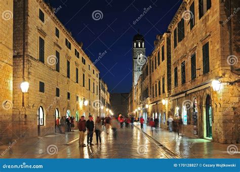 Night View at Stradun Street in Dubrovnik Town, Croatia Editorial ...