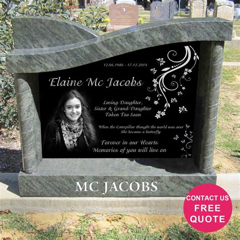 Laser etched Granite Headstone in Right wave shape with swirls ...