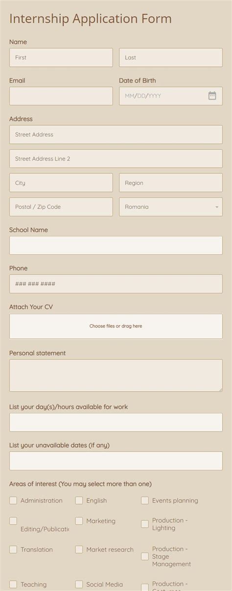 Internship Application Form Template | 123FormBuilder