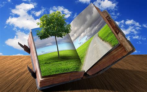 1920x1080px | free download | HD wallpaper: Creative Book, green tree in book, Art And Creative ...