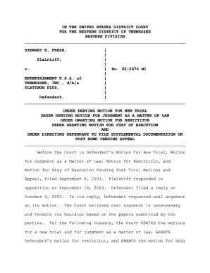 Fillable Online tnwd uscourts IN THE UNITED STATES DISTRICT COURT FOR THE WESTERN DISTRICT OF ...