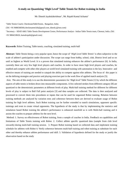 (PDF) A study on Effectiveness of Robot training for High level Table ...