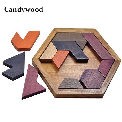 Montessori toys Creative Children Hexagonal Wooden Geometric Shape Jigsaw Puzzles Board ...