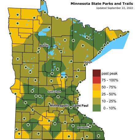 Autumn is officially here, and this map shows fall color has begun in much of MN – Twin Cities