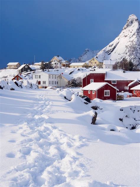 Snowy village in Norway stock photo. Image of roadway - 3981852