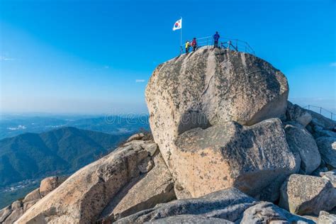 SEOUL, KOREA, OCTOBER 17, 2019: Baegundae Peak at Bukhansan National Park Near Seoul, Republic ...