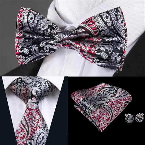 2018 New Mens Bow Tie Butterfly Silk Bow Ties For Men Barry.Wang Paisley Hanky Cufflink Ties For ...