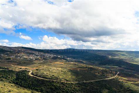 Galilee Mountains Landscape and Small Village on the Hill, Serpentine ...