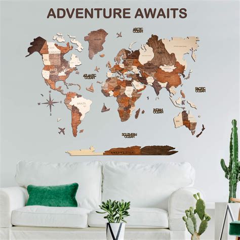 3D Wood World Map Wall Art. Large Wall Decor - World Travel Map All Sizes (M,L,XL,XXL). Any ...