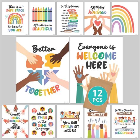 Amazon.com: Decorably Diversity Posters for Classroom - 12 Multicultural Posters for Classroom ...