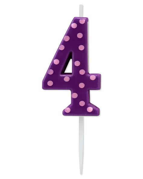 Purple Polka Dots Number 4 Birthday Candle, 1-Count - Papyrus