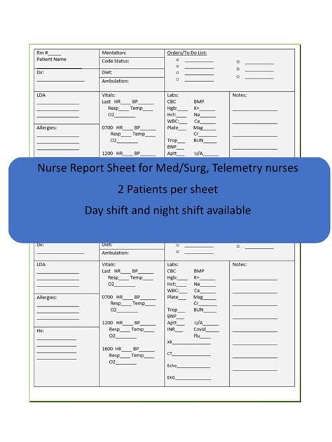 Nurse Report Sheet Med/surg and Telemetry Digital Download - Etsy