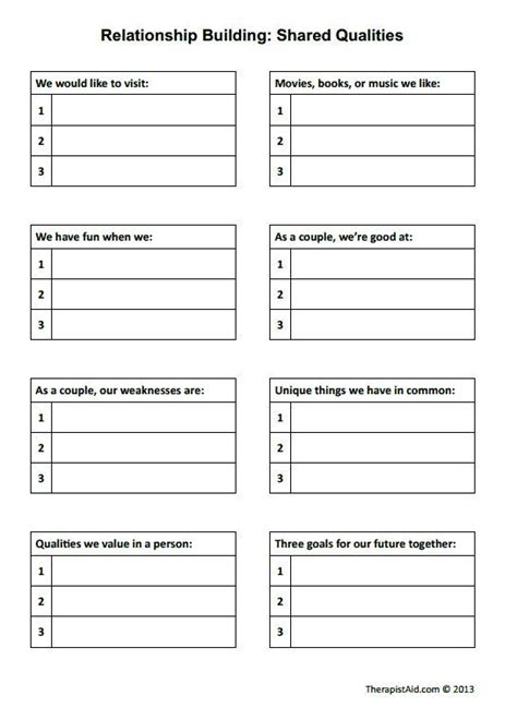 Relationship Building: Shared Qualities (Worksheet) | Therapist Aid | Couples therapy worksheets ...