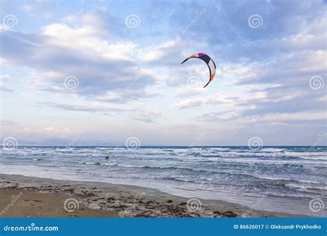 Kitesurfing on a Lady`s Mile Beach, Limassol, Cyprus Stock Image - Image of beach, active: 86626017