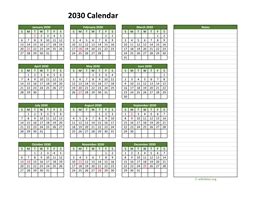 2030 Calendar in PDF | WikiDates.org