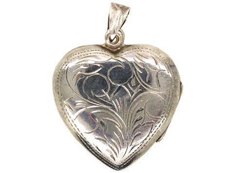 Engraved Silver Heart Shaped Locket (290G) | The Antique Jewellery Company