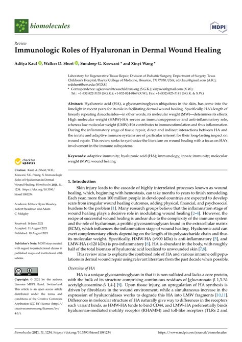 (PDF) Immunologic Roles of Hyaluronan in Dermal Wound Healing