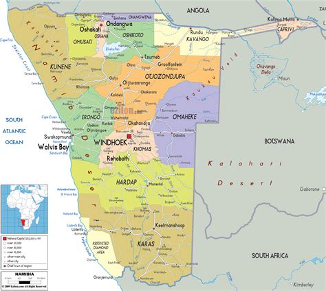 Large political and administrative map of Namibia with roads, cities ...