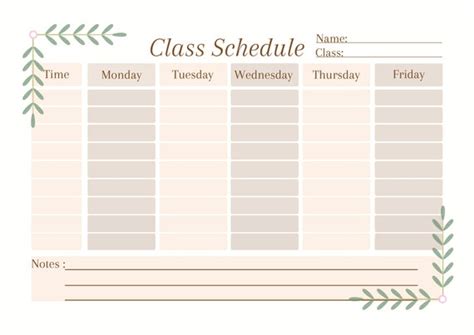 Printable College Class Schedule Template