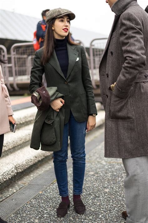 Giulietta in sport coat, denim and her Barbour jacket