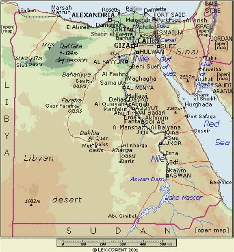 Egypt map, roads, railways and Egyptian governorates