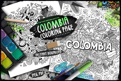 COLOMBIA Digital Coloring Page/ Latino Adult Coloring/ Latin American ...