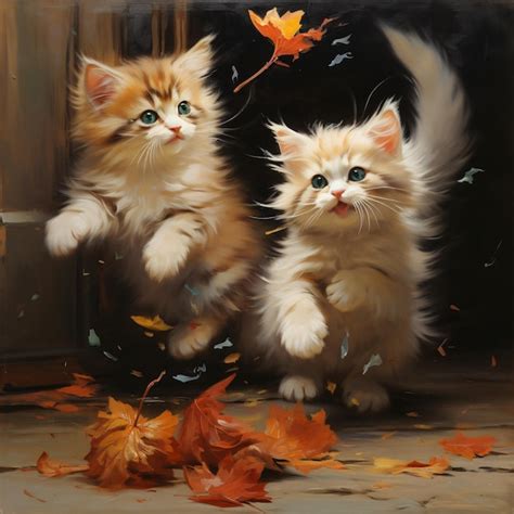 Premium AI Image | Two kittens playing with a dangling feather toy